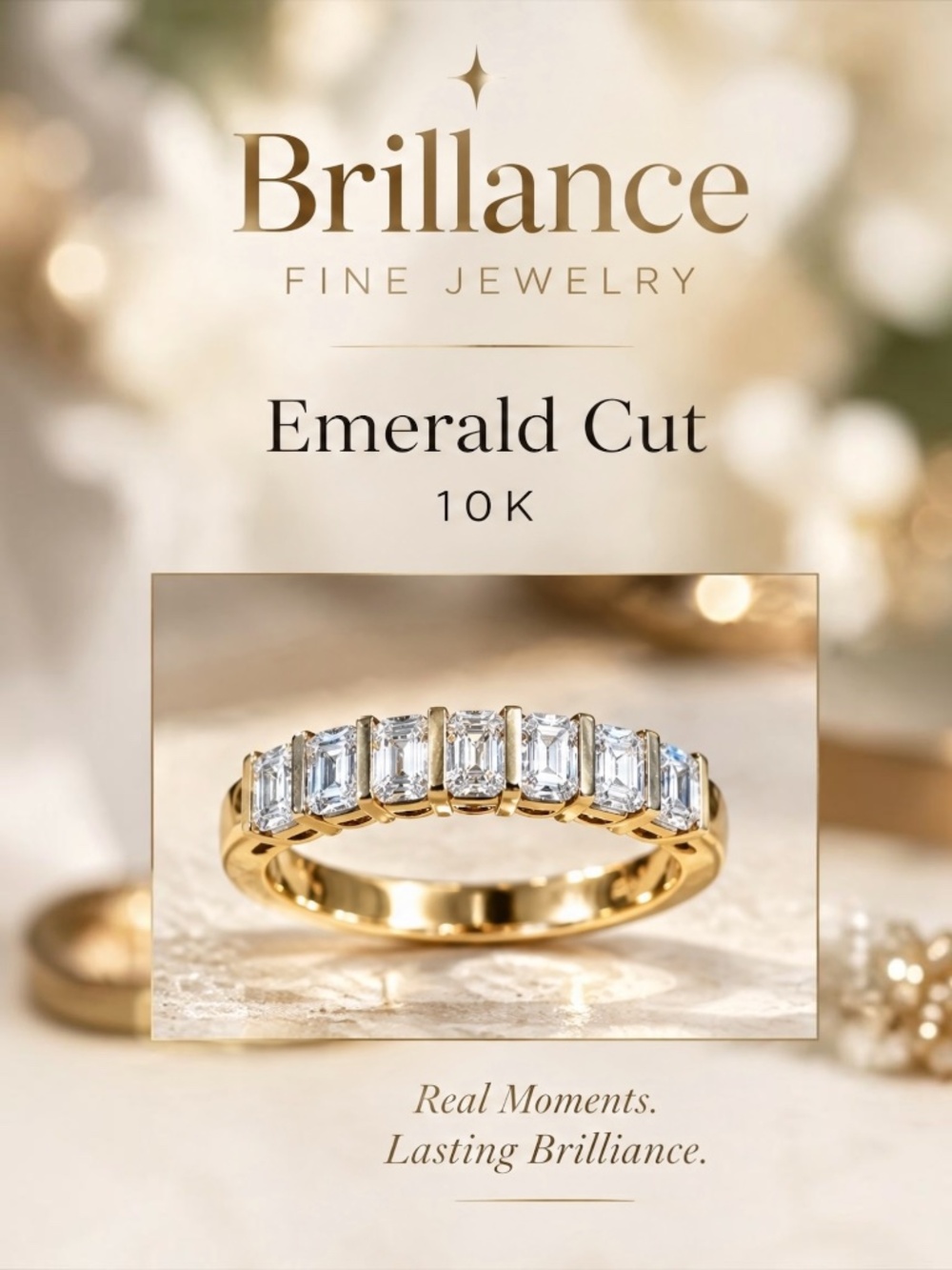 Brillance Fine Jewelry 10K Yellow Gold Anniversary Band Emerald Cut 1.00 CTTW